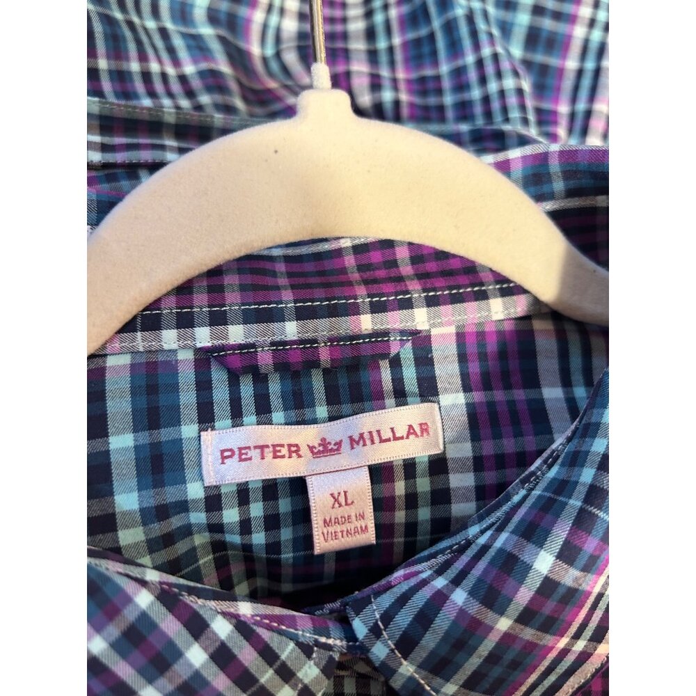 Peter Millar Women's XL Plaid Stretch Button-Up Shirt Tie Belt Roll tab Sleeves - Picture 12 of 12